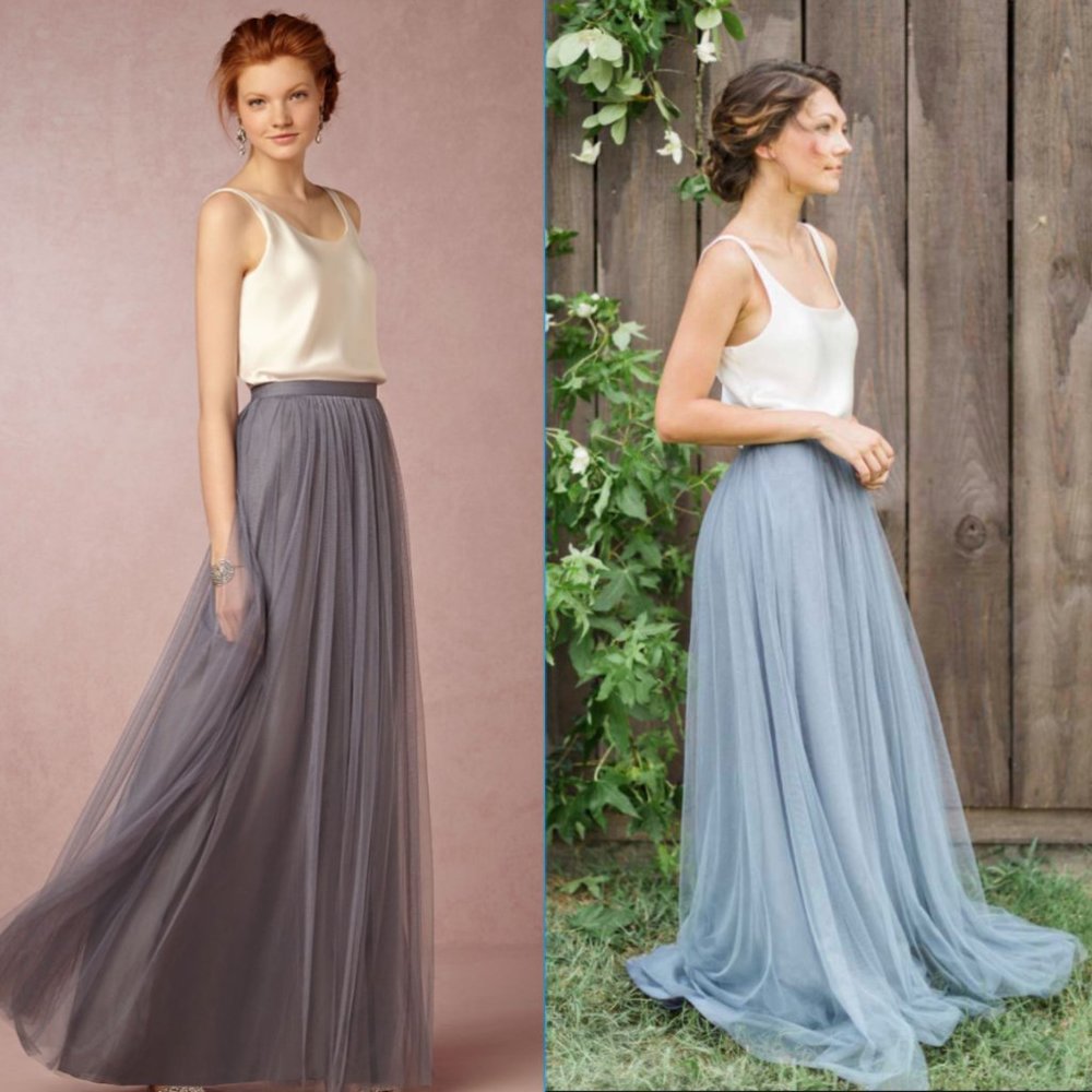 Jenny Yoo Louise Grey "Carbon" Tulle Maxi Skirt